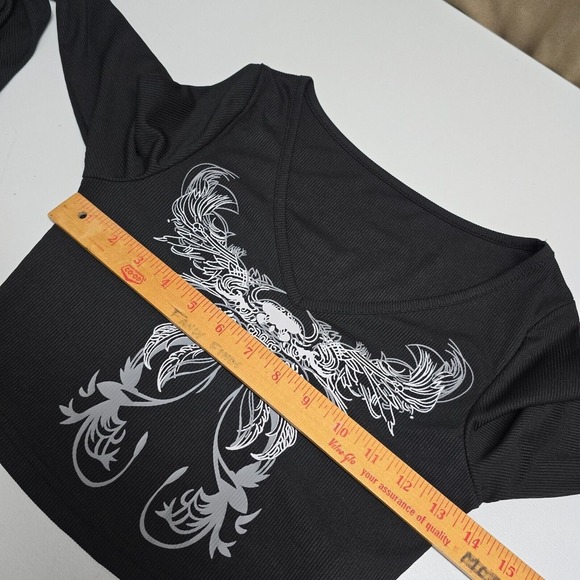 Romwe Shirt Womens Small Black Butterfly Flounce Sleeve Fairy Grunge Gothic Punk - Picture 7 of 10